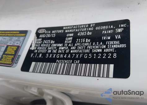 2015 Kia Optima Ex из США, поврежденный, VIN 5XXGN4A7XFG512228